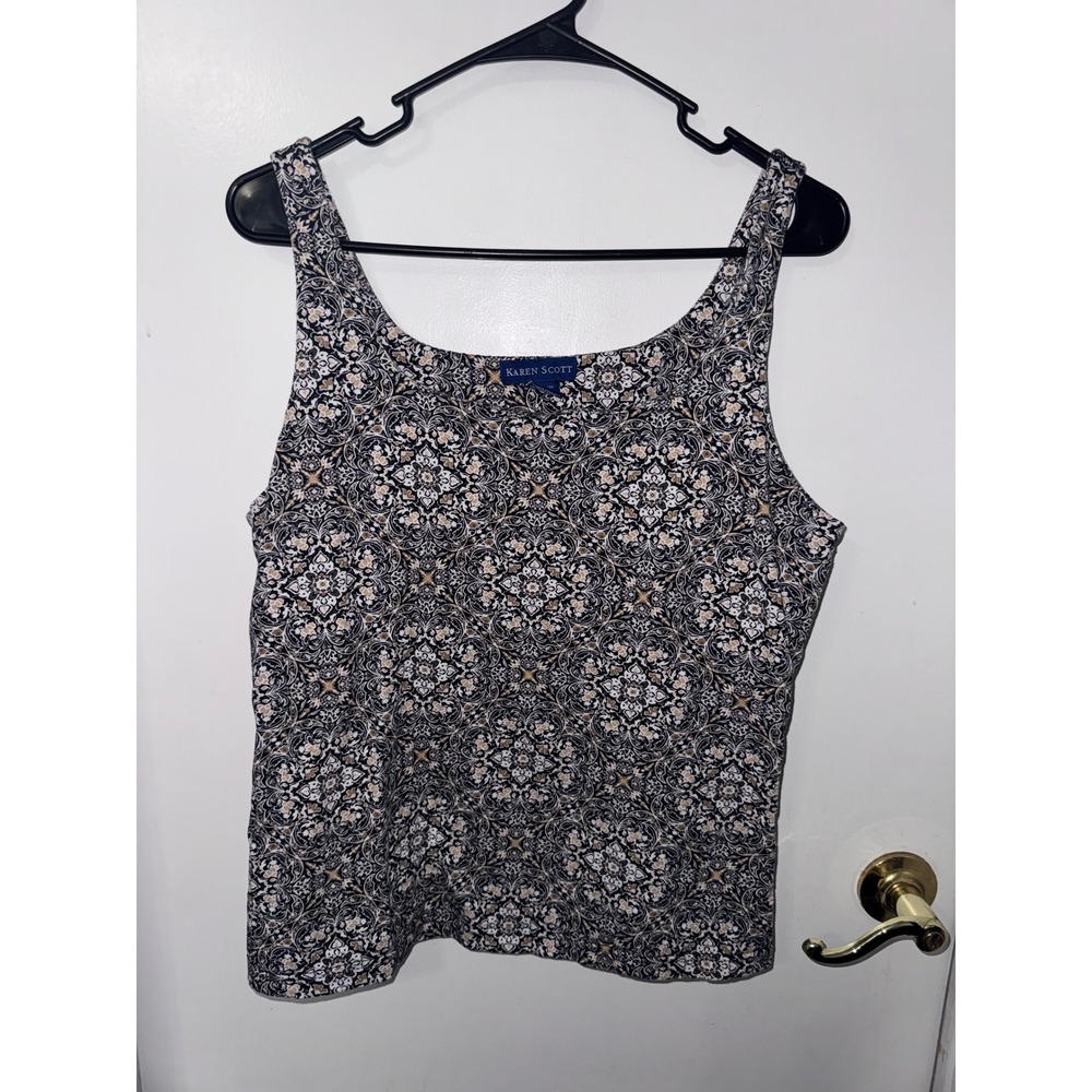 Karen Scott Womens XL Navy Blue Medallion Paisley Scoop Neck Sleeveless Tank Top
